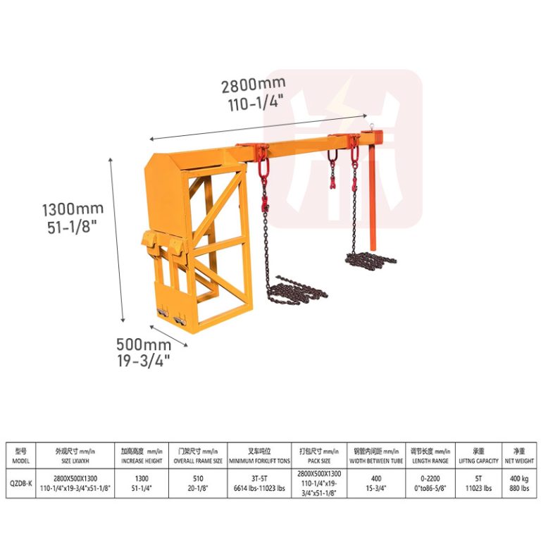 High Lift Forklift Jib With Hook | Elevated Crane Boom Attachment For ...